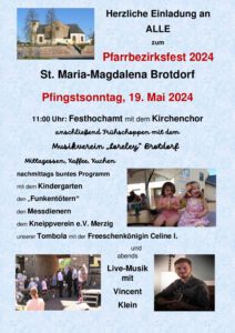 Read more about the article Besucht uns auf dem Pfarrfest in Brotdorf am 19.05.2024!
